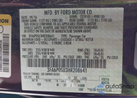 2017 Ford Fusion Energi Titanium из США, поврежденный, VIN 3FA6P0SU3HR208641